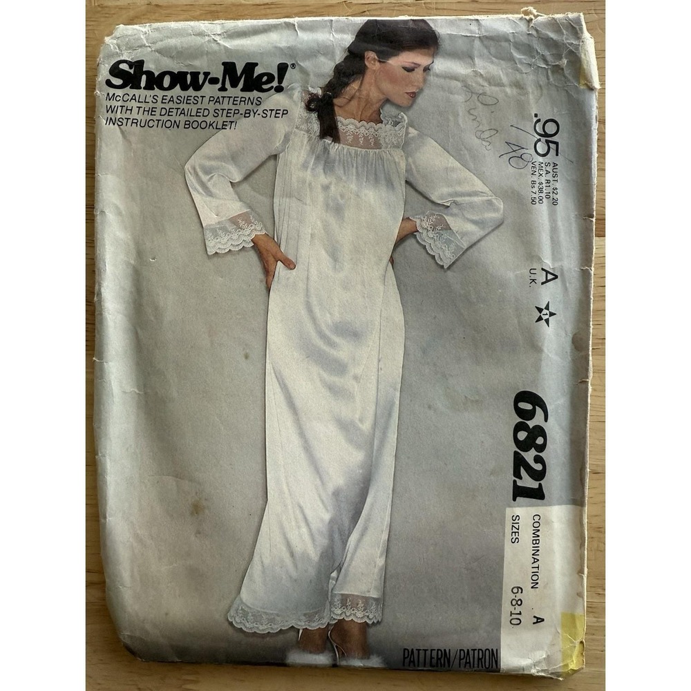 McCall's Show-Me! Pattern 6821 Misses' Nightgown Size 6 8 10 Uncut FF